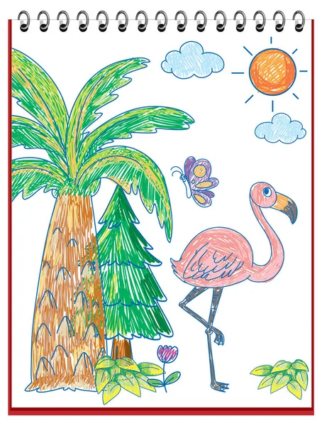 Kids Hand Drawn Doodle Flamingo Illustration — Stockvektor