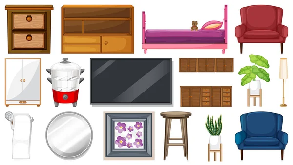 白色背景图上的家具和家用电器 — 图库矢量图片