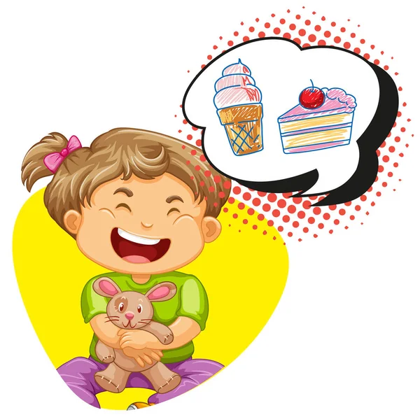 Girl Thinking Icecream Cake Illustration — Archivo Imágenes Vectoriales