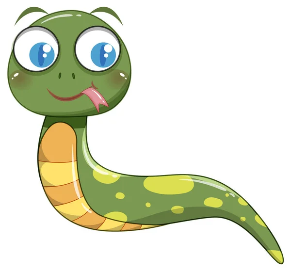 Cute Green Snake Cartoon Style Illustration — стоковый вектор