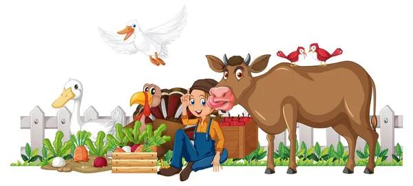 Zemědělské Zvířata Bílém Pozadí Ilustrace — Stockový vektor