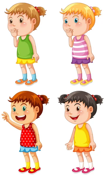 Ensemble Différentes Filles Tout Petits Illustration — Image vectorielle