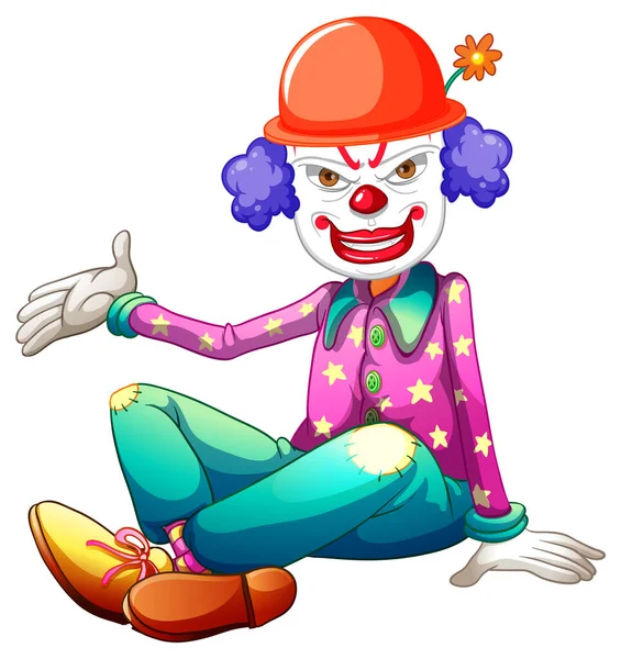 Clown Cartone Animato Whie Sfondo Illustrazione — Vettoriale Stock