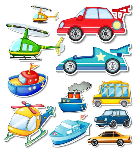 Sticker Set Different Vehicles Illustration — ストックベクタ