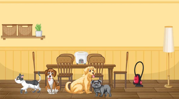 Set Different Domestic Animals Kitchen Illustration — Stock Vector
