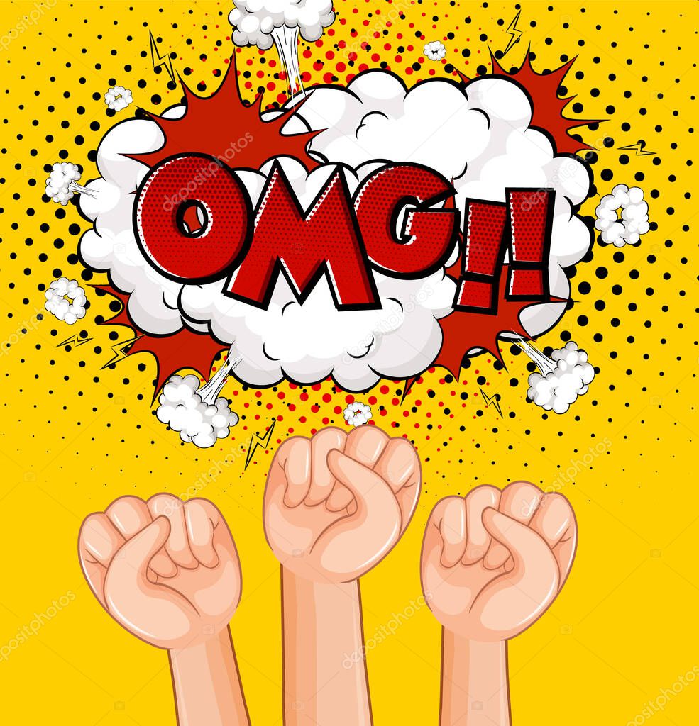 Abbreviation and facial expression retro comic banner design illustration