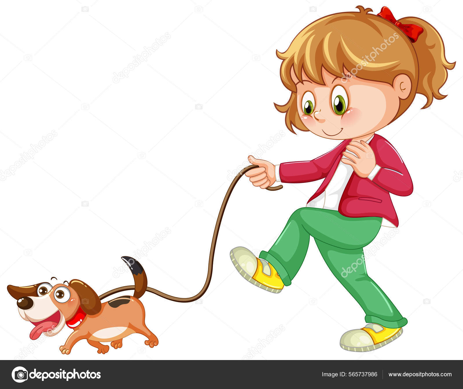 Una Niña Paseando Perro Sobre Fondo Blanco Ilustración Vector de stock  #565737986 de ©interactimages, image size:1600x1343