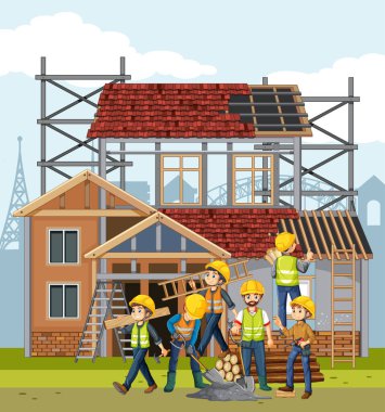 İşçi illüstrasyonlu inşaat alanı