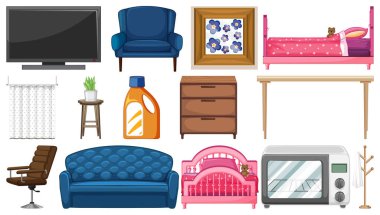 Many furnitures and household appliances illustration