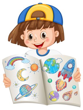 Resim çizen mutlu kız.