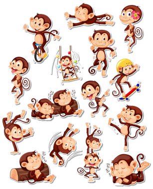 Komik maymun çizgi film karakterlerinin çizimleri.