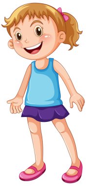 Cute girl wearing blue shirt cartoon character illustration