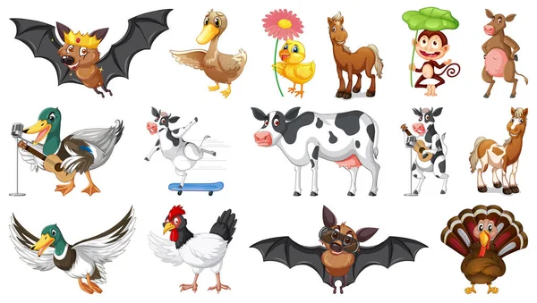 Farm Animals Set White Background Illustration — Stock Vector