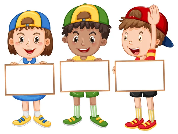 Three Children Holding Blank Whiteboard Illustration — Wektor stockowy