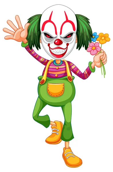 Cartoon Clown Holding Flowers Illustration — стоковый вектор