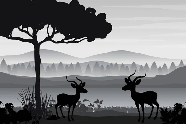 Silhouette Shadow Forest Scene Illustration — Stock Vector