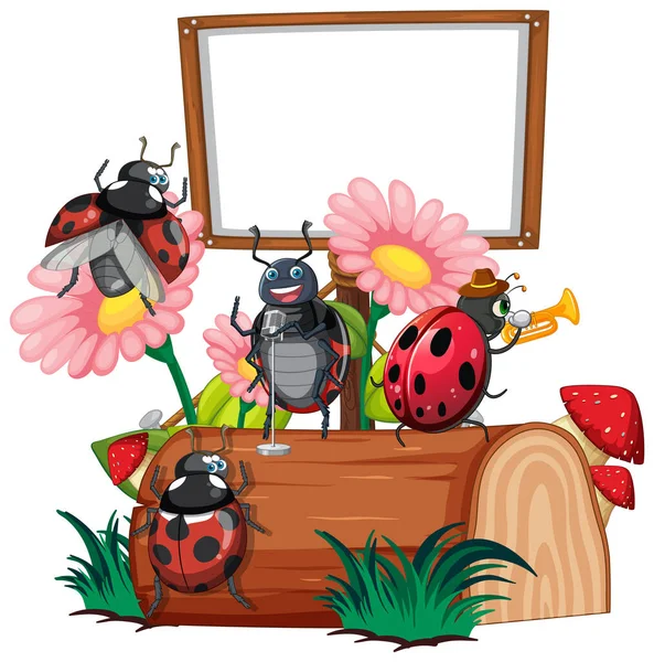 Sign Board Ladybug White Background Illustration — Stockvektor