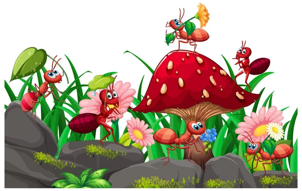 Happy Insecte Dans Nature Illustration Scène Conte Fées — Image vectorielle