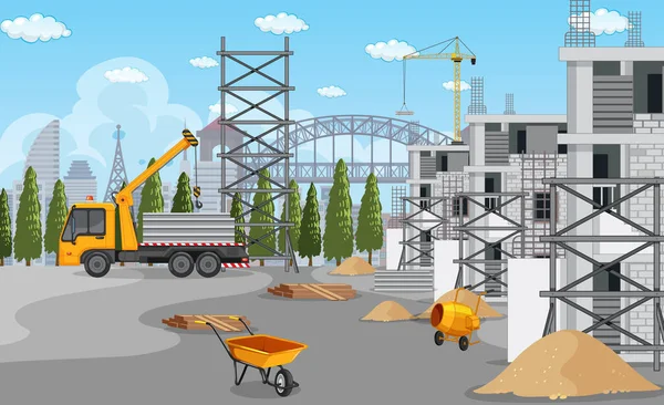 Caricature Scène Chantier Construction Illustration — Image vectorielle