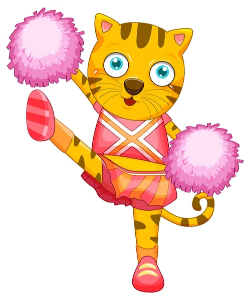 Cheerleader Tiger Zeichentrickfigur Illustration — Stockvektor