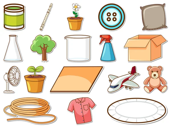 Sticker Set Mixed Daily Objects Illustration — Archivo Imágenes Vectoriales