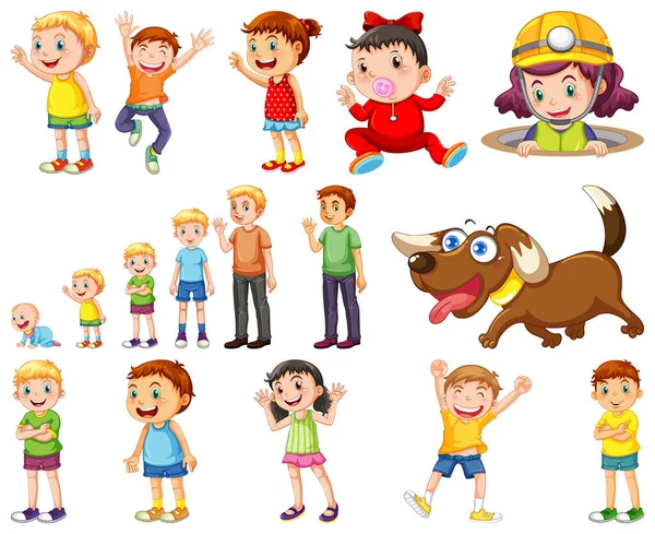 Χαρούμενα Παιδιά Διαφορετικές Ενέργειες Απεικόνιση — Διανυσματικό Αρχείο