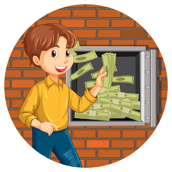 Man Opened Money Security Box Illustration — Stok Vektör