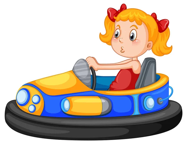 Girl Riding Bumper Car Cartoon Illustration — Vetor de Stock