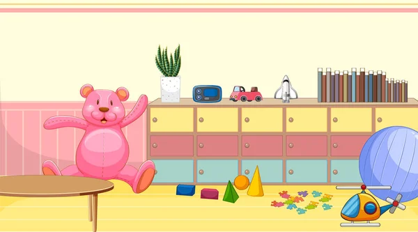 Children Room Many Furnitures Illustration — Stock Vector