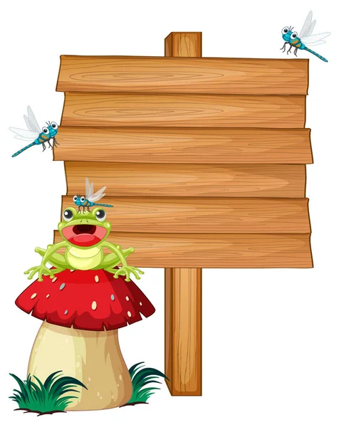 Blank Wooden Signboard Frogs Illustration — Stock Vector