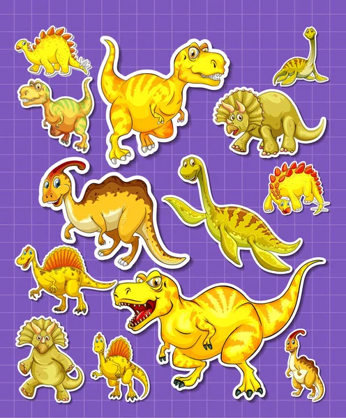 Sticker Set Different Dinosaur Cartoon Characters Illustration — Stock Vector