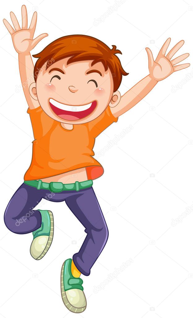 Happy boy jumping cartoon character illustration