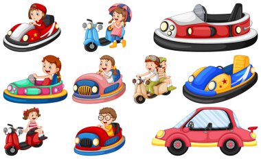 Set of kids riding Go-Kart illustration