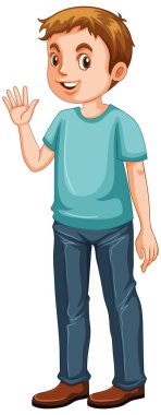 Mavi tişört giyen bir adam karikatür çizimi