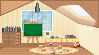 Scene with board and books in classroom illustration
