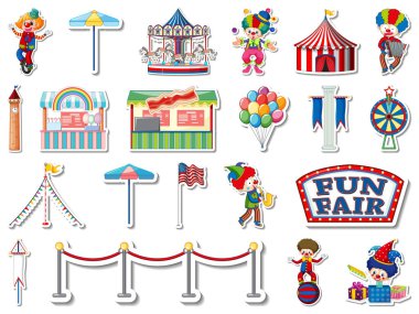 Eğlence parkı çıkartması ve eğlenceli nesneler çizimi