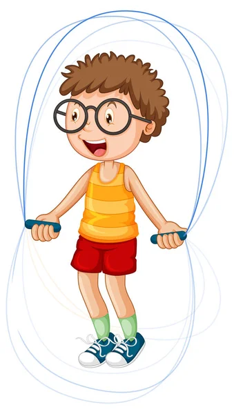 Cartoon Boy Jumping Rope Illustration — ストックベクタ