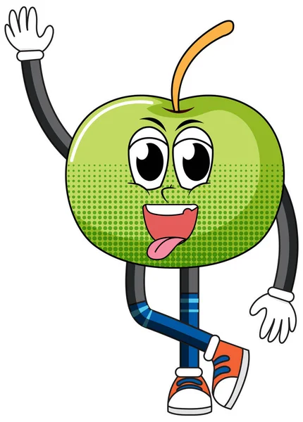 Green Apple Cartoon Character White Background Illustration — Stock Vector