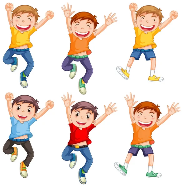 Set Different Kindergarten Boys Jumping Illustration — ストックベクタ