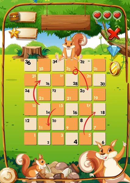 Spiel Design Mit Eichhörnchen Garten Hintergrund Illustration — Stockvektor