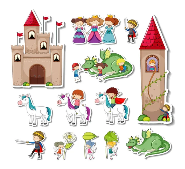 Sticker Set Fairy Tale Characters Illustration — 스톡 벡터