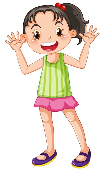 可爱快乐的女孩卡通人物插图 — 图库矢量图片