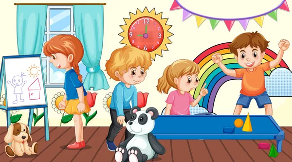 Escena Aula Jardín Infancia Con Ilustración Para Niños — Vector de stock