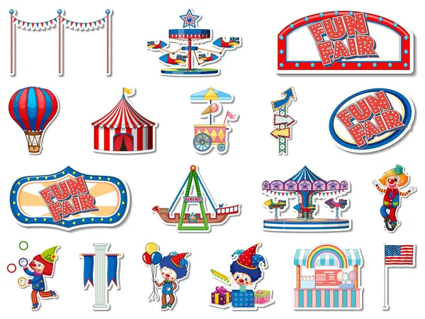 Sticker Set Amusement Park Fun Fair Objects Illustration — Stockvector