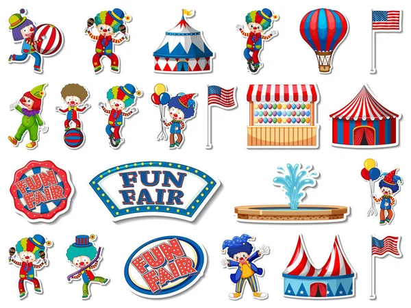 Sticker Set Amusement Park Fun Fair Objects Illustration — Vettoriale Stock