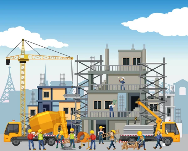 İşçi illüstrasyonlu ev inşaatı