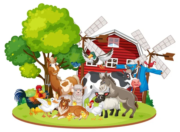 Boeren Thema Met Veel Dieren Illustratie — Stockvector