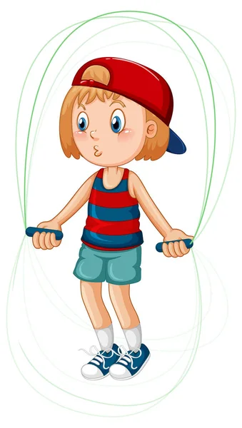 Cartoon Girl Jumping Rope Illustration — Archivo Imágenes Vectoriales