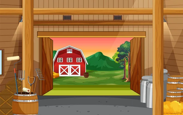 Barn Indoor Scene Farm Animals Illustration — Vector de stock
