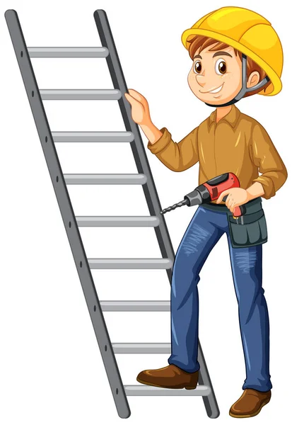 Construction Worker Ladder Illustration — стоковый вектор